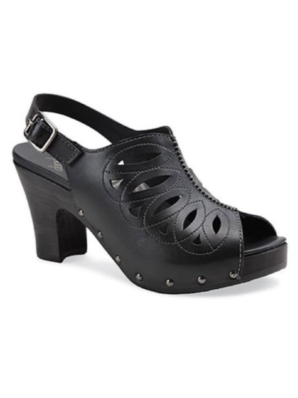 Dansko Rowena Open-Toe Slingback Heeled Clog Black Leather EUR 39 US 8.5-9